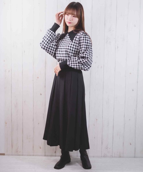 Clice de Paris(クリシェドゥパリス)の「K/チェック柄ニット(ニット/セーター・レディース・ベージュ/ブラック・ONESIZE)」の6枚目の写真