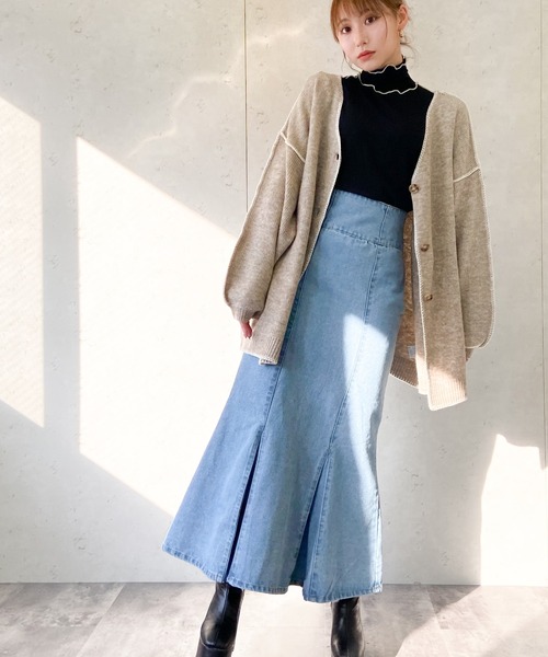 Per sist ence(パーシエンス)の「Per sist ence/パーシエンス デニム&ツイル ハイウエストマーメイドスカート(スカート・レディース・ブラック/インディゴブルー/アイボリー/ライトインディゴブルー・FREE)」の4枚目の写真