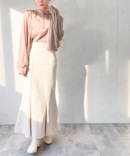 Per sist ence(パーシエンス)の「Per sist ence/パーシエンス デニム&ツイル ハイウエストマーメイドスカート(スカート・レディース・ブラック/インディゴブルー/アイボリー/ライトインディゴブルー・FREE)」の1枚目の写真