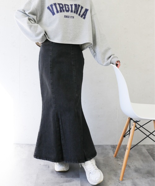 Per sist ence(パーシエンス)の「Per sist ence/パーシエンス デニム&ツイル ハイウエストマーメイドスカート(スカート・レディース・ブラック/インディゴブルー/アイボリー/ライトインディゴブルー・FREE)」の2枚目の写真