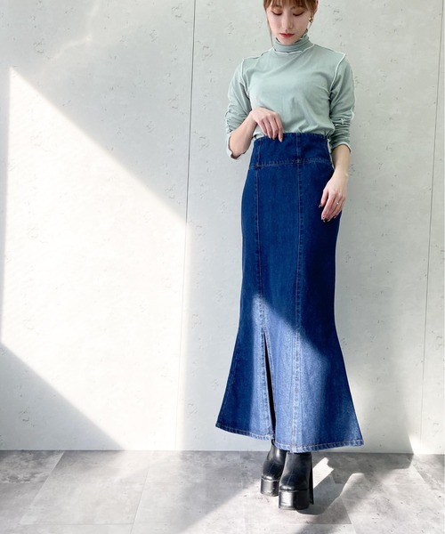 Per sist ence(パーシエンス)の「Per sist ence/パーシエンス デニム&ツイル ハイウエストマーメイドスカート(スカート・レディース・ブラック/インディゴブルー/アイボリー/ライトインディゴブルー・FREE)」の10枚目の写真