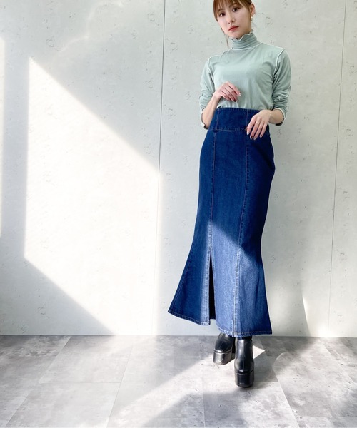 Per sist ence(パーシエンス)の「Per sist ence/パーシエンス デニム&ツイル ハイウエストマーメイドスカート(スカート・レディース・ブラック/インディゴブルー/アイボリー/ライトインディゴブルー・FREE)」の9枚目の写真
