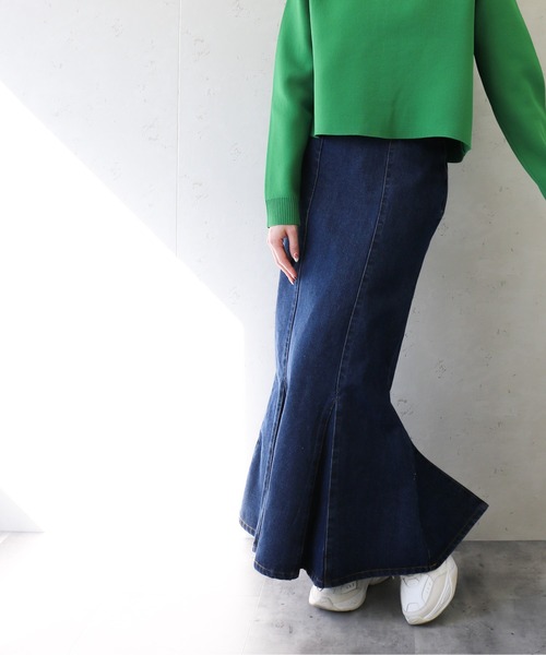 Per sist ence(パーシエンス)の「Per sist ence/パーシエンス デニム&ツイル ハイウエストマーメイドスカート(スカート・レディース・ブラック/インディゴブルー/アイボリー/ライトインディゴブルー・FREE)」の20枚目の写真