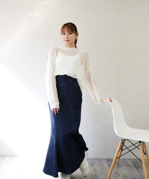 Per sist ence(パーシエンス)の「Per sist ence/パーシエンス デニム&ツイル ハイウエストマーメイドスカート(スカート・レディース・ブラック/インディゴブルー/アイボリー/ライトインディゴブルー・FREE)」の17枚目の写真