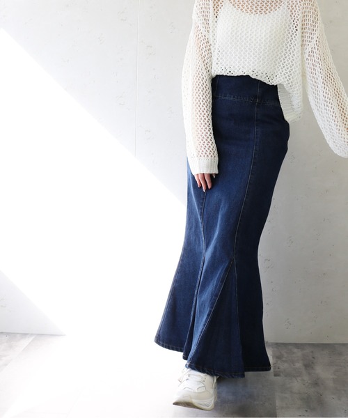 Per sist ence(パーシエンス)の「Per sist ence/パーシエンス デニム&ツイル ハイウエストマーメイドスカート(スカート・レディース・ブラック/インディゴブルー/アイボリー/ライトインディゴブルー・FREE)」の16枚目の写真