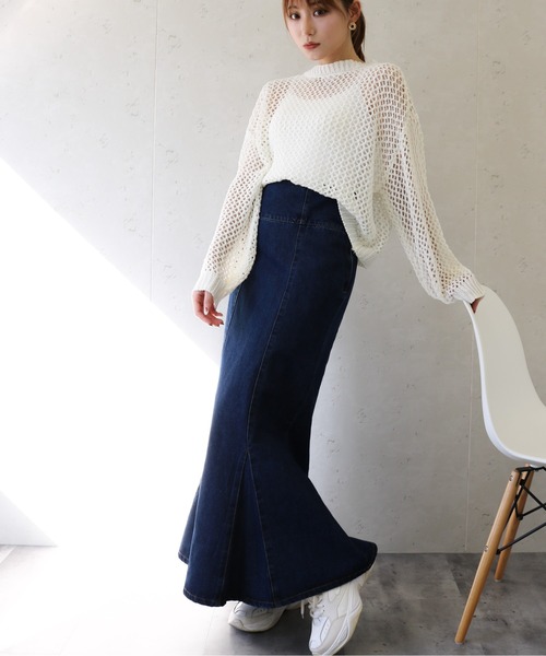 Per sist ence(パーシエンス)の「Per sist ence/パーシエンス デニム&ツイル ハイウエストマーメイドスカート(スカート・レディース・ブラック/インディゴブルー/アイボリー/ライトインディゴブルー・FREE)」の15枚目の写真