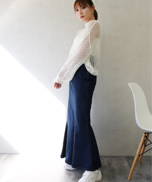 Per sist ence(パーシエンス)の「Per sist ence/パーシエンス デニム&ツイル ハイウエストマーメイドスカート(スカート・レディース・ブラック/インディゴブルー/アイボリー/ライトインディゴブルー・FREE)」の13枚目の写真