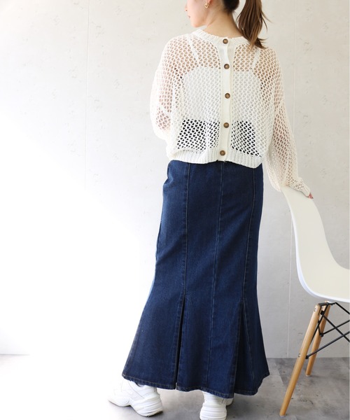 Per sist ence(パーシエンス)の「Per sist ence/パーシエンス デニム&ツイル ハイウエストマーメイドスカート(スカート・レディース・ブラック/インディゴブルー/アイボリー/ライトインディゴブルー・FREE)」の12枚目の写真