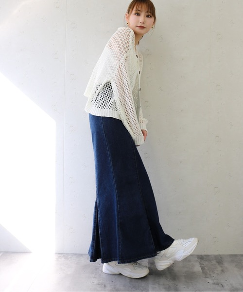 Per sist ence(パーシエンス)の「Per sist ence/パーシエンス デニム&ツイル ハイウエストマーメイドスカート(スカート・レディース・ブラック/インディゴブルー/アイボリー/ライトインディゴブルー・FREE)」の11枚目の写真