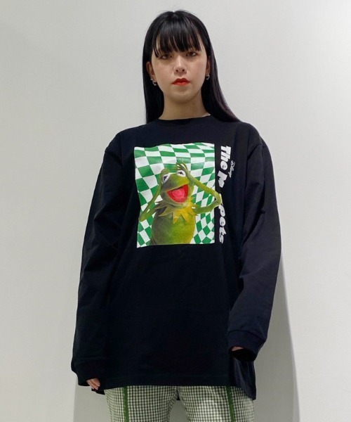 Candy Stripper(キャンディストリッパー)の「KERMIT THE FROG / L/S Tシャツ(Tシャツ/カットソー・レディース・ブラック/オフホワイト・2)」の1枚目の写真