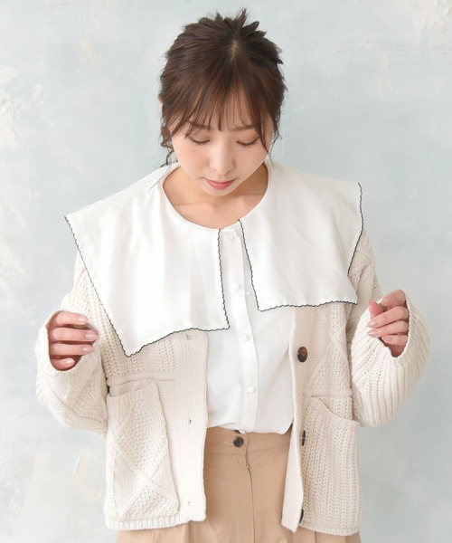 sango（sango）の「ビッグカラーブラウス（シャツ/ブラウス・レディース・ブラック/オフホワイト・FREE）」の3枚目の写真