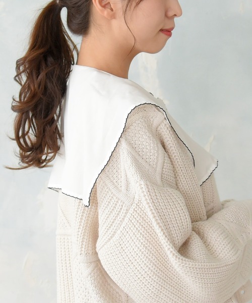 sango（sango）の「ビッグカラーブラウス（シャツ/ブラウス・レディース・ブラック/オフホワイト・FREE）」の4枚目の写真