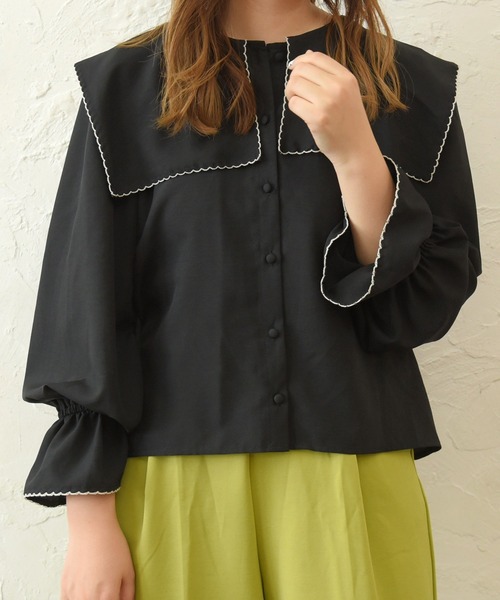 sango（sango）の「ビッグカラーブラウス（シャツ/ブラウス・レディース・ブラック/オフホワイト・FREE）」の18枚目の写真