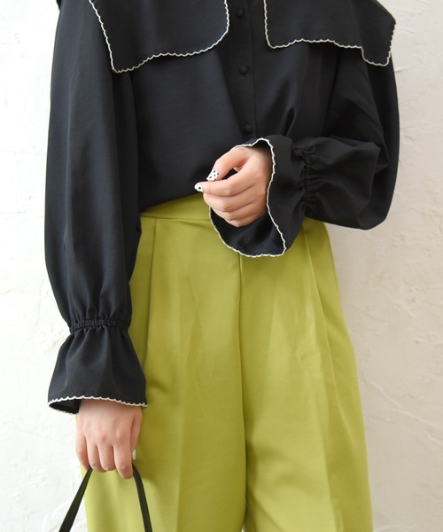 sango（sango）の「ビッグカラーブラウス（シャツ/ブラウス・レディース・ブラック/オフホワイト・FREE）」の12枚目の写真