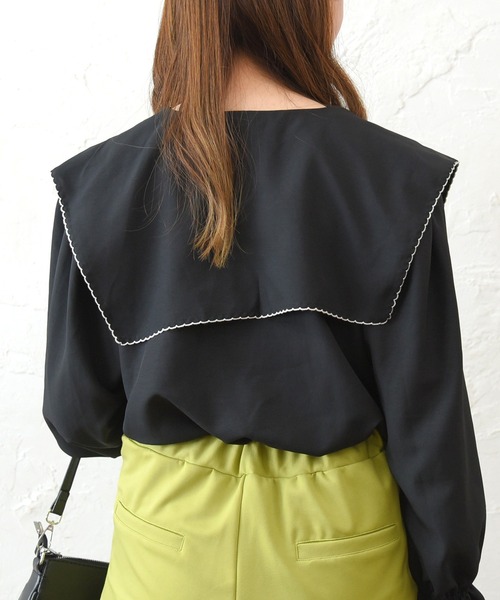 sango（sango）の「ビッグカラーブラウス（シャツ/ブラウス・レディース・ブラック/オフホワイト・FREE）」の14枚目の写真