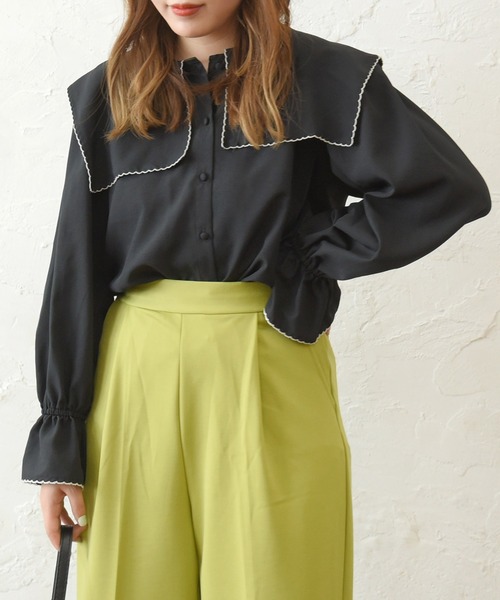 sango（sango）の「ビッグカラーブラウス（シャツ/ブラウス・レディース・ブラック/オフホワイト・FREE）」の11枚目の写真