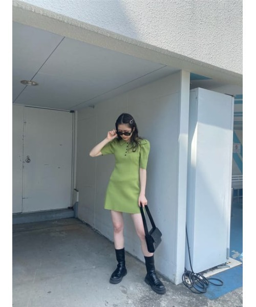 SLY（スライ）の「POLO COLLAR RIB FLARE OP リブ フレア ワンピース（ワンピース・レディース・ブラック/カーキ・1/2）」の16枚目の写真