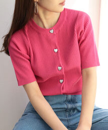 ［新色追加］ハートボタン 半袖カーディガン