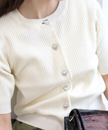 fredy emue | ［新色追加］ハートボタン 半袖カーディガン(カーディガン/ボレロ)