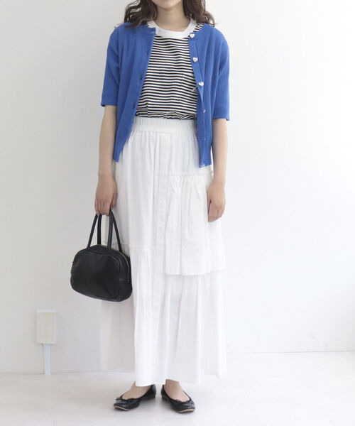 fredy emue（フレディエミュ）の「［新色追加］ハートボタン 半袖カーディガン（カーディガン/ボレロ・レディース・ライトグレー/ピンク/キナリ/ブルー/ネイビー/ブラック・38）」の7枚目の写真