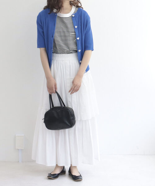 fredy emue（フレディエミュ）の「［新色追加］ハートボタン 半袖カーディガン（カーディガン/ボレロ・レディース・ライトグレー/ピンク/キナリ/ブルー/ネイビー/ブラック・38）」の8枚目の写真