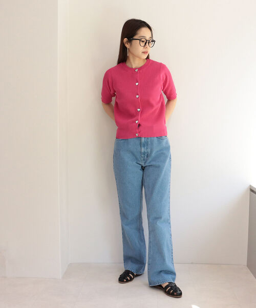 fredy emue（フレディエミュ）の「［新色追加］ハートボタン 半袖カーディガン（カーディガン/ボレロ・レディース・ライトグレー/ピンク/キナリ/ブルー/ネイビー/ブラック・38）」の14枚目の写真