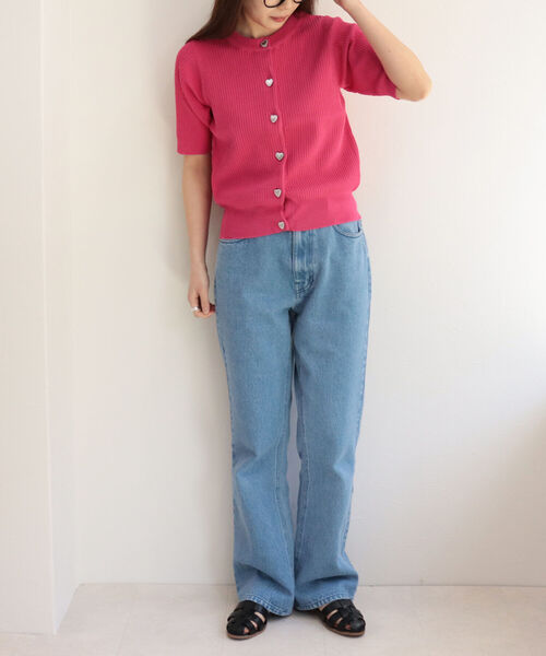 fredy emue（フレディエミュ）の「［新色追加］ハートボタン 半袖カーディガン（カーディガン/ボレロ・レディース・ライトグレー/ピンク/キナリ/ブルー/ネイビー/ブラック・38）」の15枚目の写真