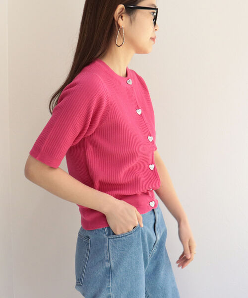 fredy emue（フレディエミュ）の「［新色追加］ハートボタン 半袖カーディガン（カーディガン/ボレロ・レディース・ライトグレー/ピンク/キナリ/ブルー/ネイビー/ブラック・38）」の16枚目の写真