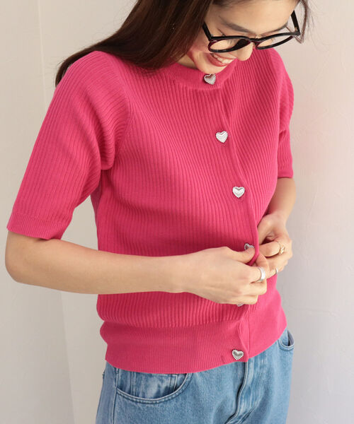 fredy emue（フレディエミュ）の「［新色追加］ハートボタン 半袖カーディガン（カーディガン/ボレロ・レディース・ライトグレー/ピンク/キナリ/ブルー/ネイビー/ブラック・38）」の18枚目の写真