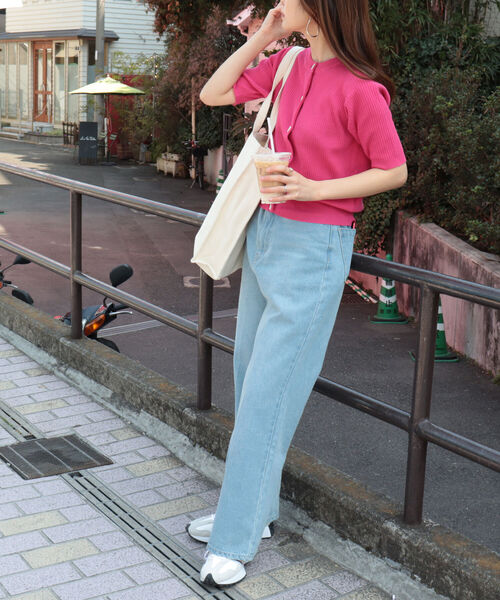 fredy emue（フレディエミュ）の「［新色追加］ハートボタン 半袖カーディガン（カーディガン/ボレロ・レディース・ライトグレー/ピンク/キナリ/ブルー/ネイビー/ブラック・38）」の21枚目の写真