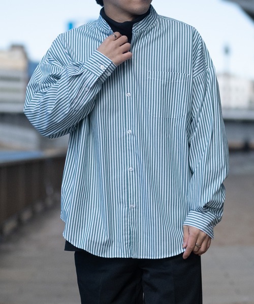 JOHN'S CLOSET（ジョンズクローゼット）の「【i】ブロードルーズフィットバンドカラービッグシャツ（シャツ/ブラウス・メンズ・サックスブルー/ホワイト/ブラック/グリーン/グレイッシュベージュ/ホワイト系その他/サックスブルー系/ラベンダー/イエロー系その他/ブラック系その他/グリーン系その他・X-LARGE/MEDIUM/LARGE）」の21枚目の写真