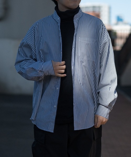 JOHN'S CLOSET（ジョンズクローゼット）の「【i】ブロードルーズフィットバンドカラービッグシャツ（シャツ/ブラウス・メンズ・サックスブルー/ホワイト/ブラック/グリーン/グレイッシュベージュ/ホワイト系その他/サックスブルー系/ラベンダー/イエロー系その他/ブラック系その他/グリーン系その他・X-LARGE/MEDIUM/LARGE）」の18枚目の写真