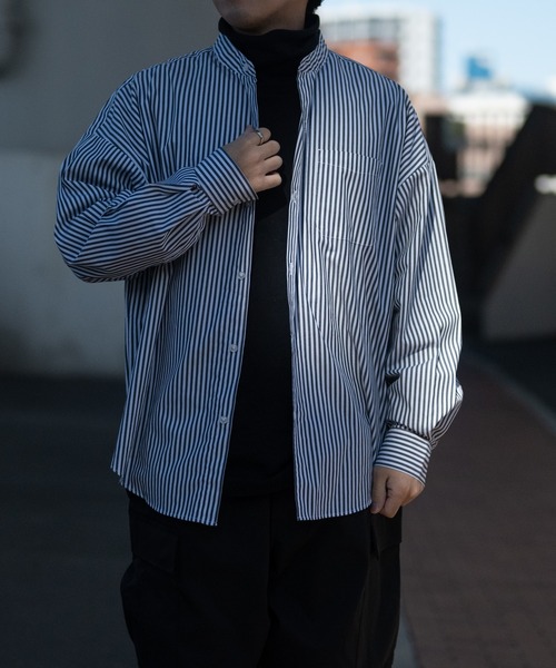 JOHN'S CLOSET（ジョンズクローゼット）の「【i】ブロードルーズフィットバンドカラービッグシャツ（シャツ/ブラウス・メンズ・サックスブルー/ホワイト/ブラック/グリーン/グレイッシュベージュ/ホワイト系その他/サックスブルー系/ラベンダー/イエロー系その他/ブラック系その他/グリーン系その他・X-LARGE/MEDIUM/LARGE）」の19枚目の写真