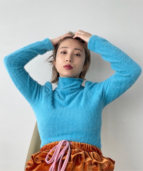 SANSeLF（サンセルフ）の「ハイネックシャギーニットトップス【SANSeLF】sanw22a002（ニット/セーター・レディース・ブルー/ブラック/イエロー/ホワイト/グリーン・FREE）」の19枚目の写真