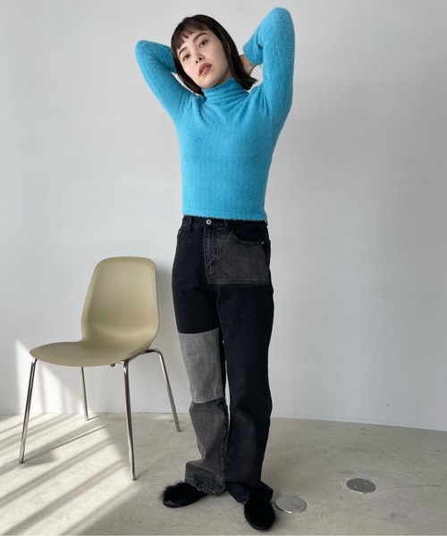 SANSeLF（サンセルフ）の「ハイネックシャギーニットトップス【SANSeLF】sanw22a002（ニット/セーター・レディース・ブルー/ブラック/イエロー/ホワイト/グリーン・FREE）」の22枚目の写真