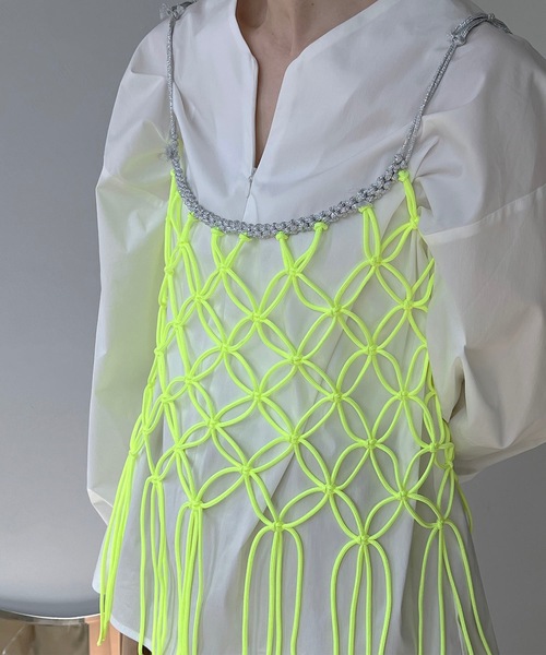 MAISON CHUCLLA（メゾンチュクラ）の「ハンドメイド ネオン マクラメキャミソール chwj22s02（キャミソール・レディース・イエロー・FREE）」の4枚目の写真