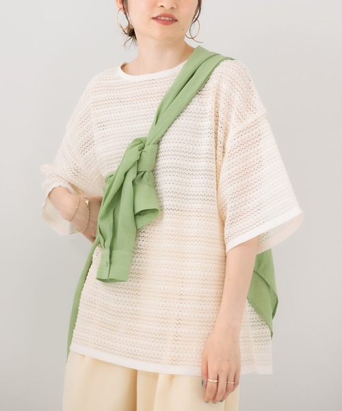 KBF（ケイビーエフ）の「2WAYレースBIGTシャツ（シャツ/ブラウス・レディース・ブラック/オフホワイト/イエロー・ONE）」の2枚目の写真