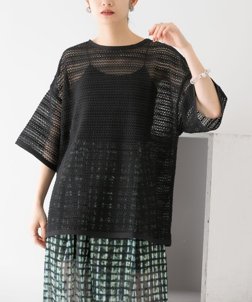 KBF（ケイビーエフ）の「2WAYレースBIGTシャツ（シャツ/ブラウス・レディース・ブラック/オフホワイト/イエロー・ONE）」の21枚目の写真