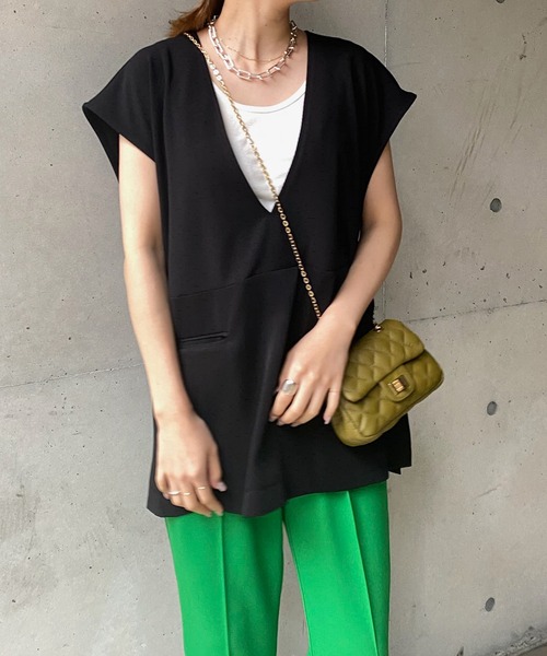 DouDou（ドゥドゥ）の「【WEB限定】2WAY異素材ベスト（ベスト・レディース・ブラック/ブラウン・FREE）」の2枚目の写真