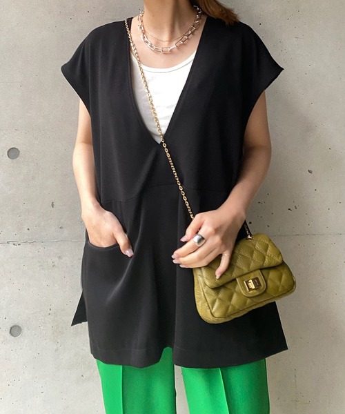 DouDou（ドゥドゥ）の「【WEB限定】2WAY異素材ベスト（ベスト・レディース・ブラック/ブラウン・FREE）」の6枚目の写真