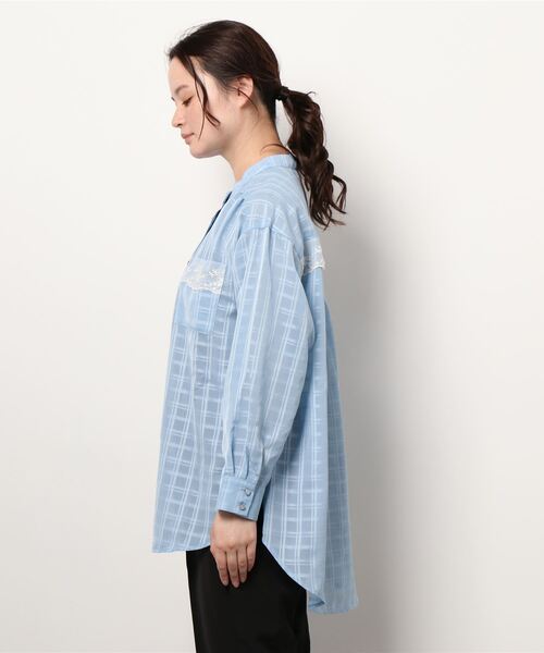 axes femme（アクシーズファム）の「シアーチェックロングシャツ（シャツ/ブラウス・レディース・ホワイト/サックスブルー/イエロー/ブラック・FREE）」の5枚目の写真