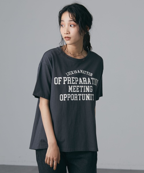 CRAFT STANDARD BOUTIQUE(クラフトスタンダードブティック)の「布帛切替アメカジロゴTEE *◆(Tシャツ/カットソー・レディース・チャコールグレー/オフホワイト/サックスブルー・FREE)」の1枚目の写真