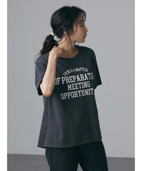 CRAFT STANDARD BOUTIQUE(クラフトスタンダードブティック)の「布帛切替アメカジロゴTEE *◆(Tシャツ/カットソー・レディース・チャコールグレー/オフホワイト/サックスブルー・FREE)」の7枚目の写真
