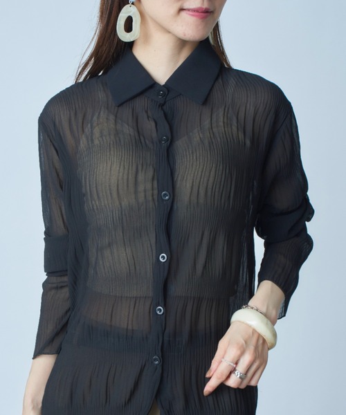 MAISON BREEZE(メゾンブリーズ)の「【MAISON BREEZE】シフォンファンシープリーツシャツブラウス SCCH140(シャツ/ブラウス・レディース・ホワイト/ブラック/アイボリー・FREE)」の2枚目の写真