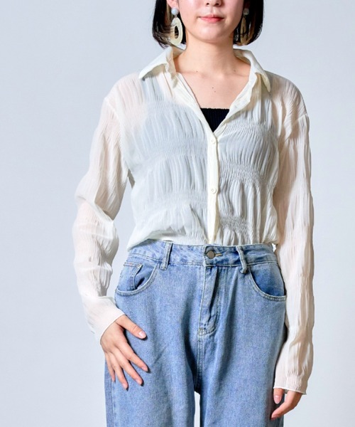 MAISON BREEZE(メゾンブリーズ)の「【MAISON BREEZE】シフォンファンシープリーツシャツブラウス SCCH140(シャツ/ブラウス・レディース・ホワイト/ブラック/アイボリー・FREE)」の4枚目の写真