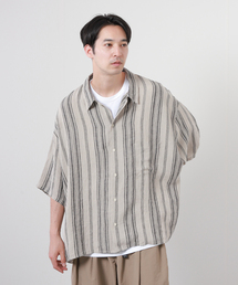【J.S Homestead】10XL リネン ストライプ シャツ