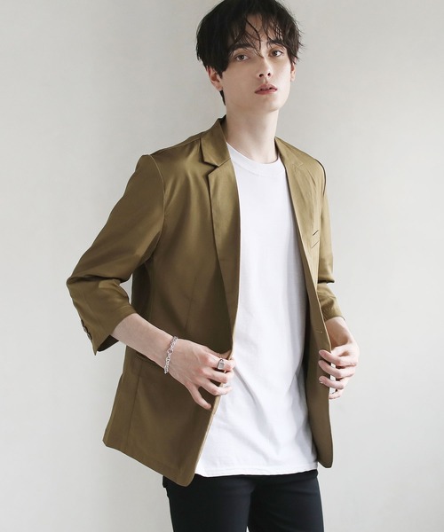 THE CASUAL（カジュアル）の「接触冷感7分袖テーラードジャケット（テーラードジャケット・メンズ・ブラック/ベージュ/杢グレー/ネイビー・S/M/L/XL）」の14枚目の写真