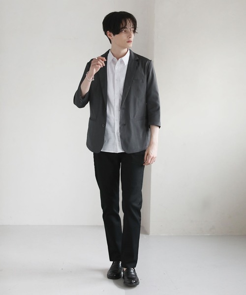 THE CASUAL（カジュアル）の「接触冷感7分袖テーラードジャケット（テーラードジャケット・メンズ・ブラック/ベージュ/杢グレー/ネイビー・S/M/L/XL）」の19枚目の写真