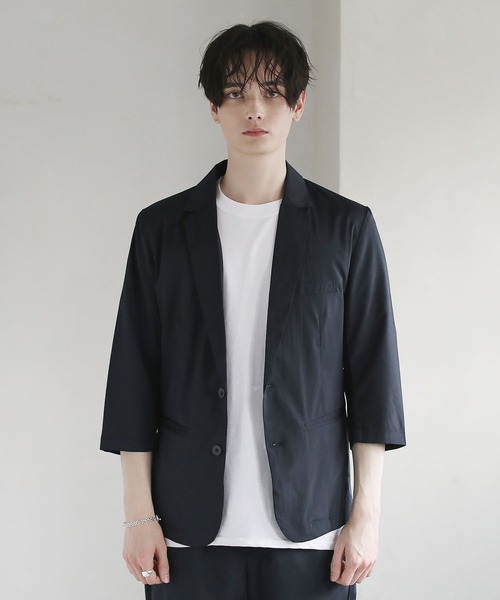 THE CASUAL（カジュアル）の「接触冷感7分袖テーラードジャケット（テーラードジャケット・メンズ・ブラック/ベージュ/杢グレー/ネイビー・S/M/L/XL）」の20枚目の写真