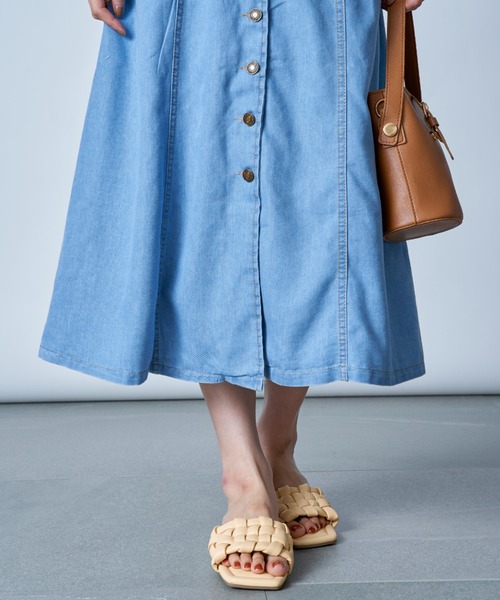 セール】【MAISON BREEZE】ベルト付フラップポケットデニムワンピース